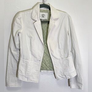 American Rag Off-White Striped Blazer with Olive Polka Dot Lining